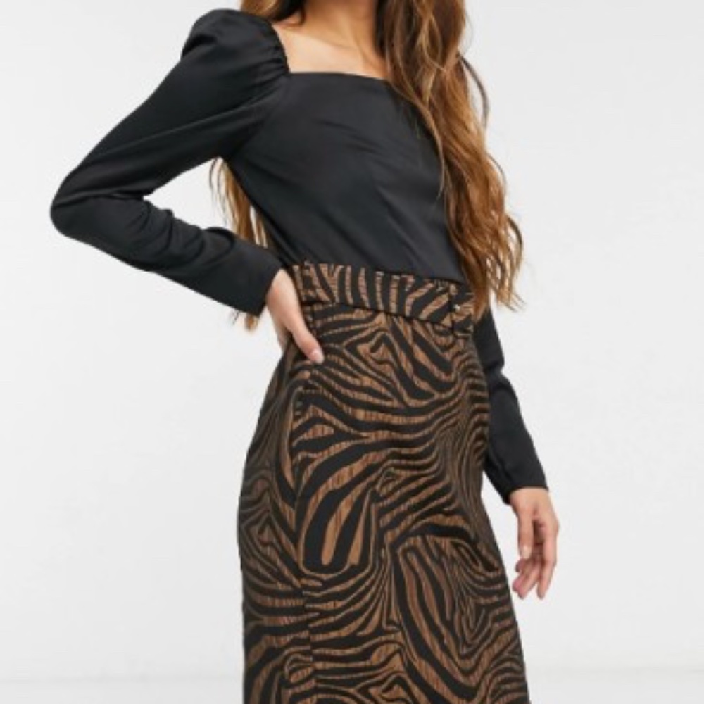 CLOSET LONDON JACQUARD PRINT MILK MAID NECK DRESS